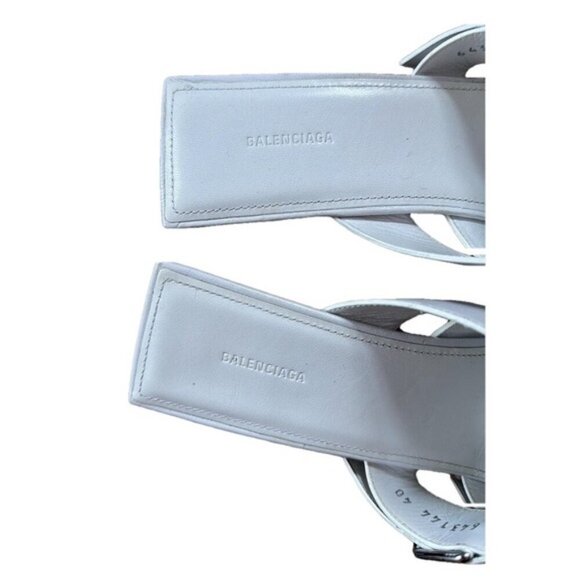 Balenciaga White Buckle Leather Open Toe Mules Stiletto Heel Silver 10 US 40 IT - Picture 8 of 11